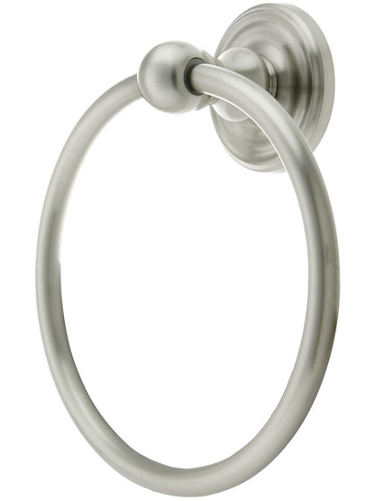 Brass Towel Ring with Classic Rosette in Satin NIckel.